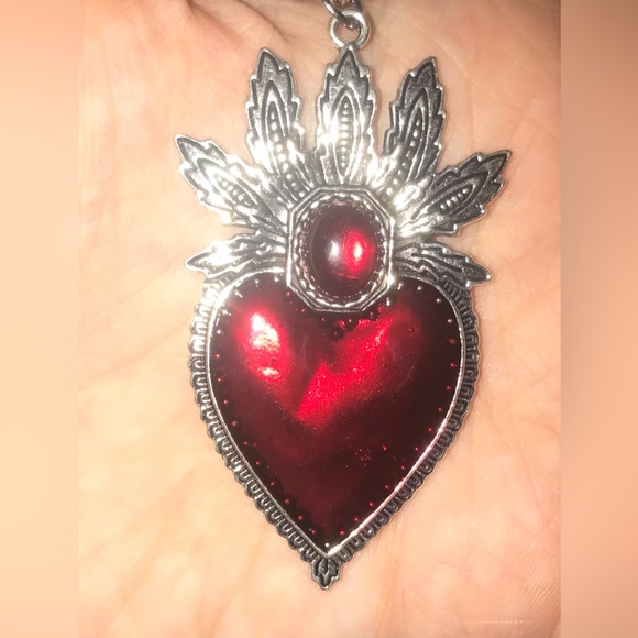 “Blooming Sacred Heart” Ruby Red Fiery Jesus Immaculate Mary Catholic Earrings - Picture 9 of 16